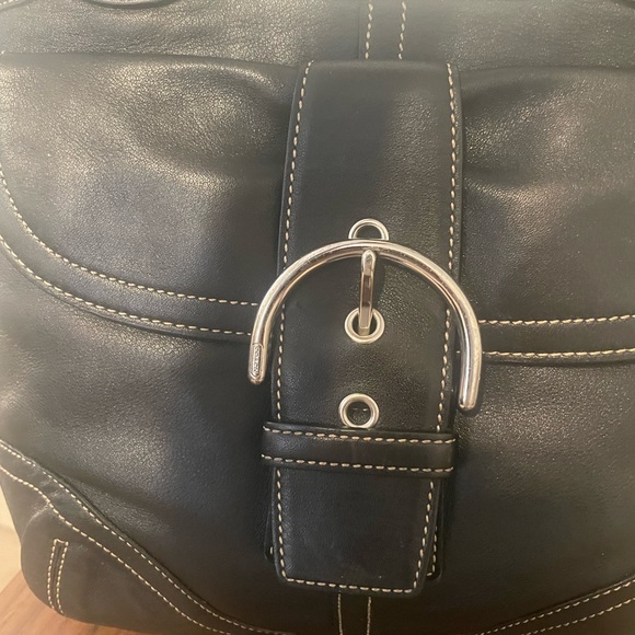 Coach Soho XL Double Handle Black Full Leather Contrast Stitch Tote - EUC - Picture 12 of 15